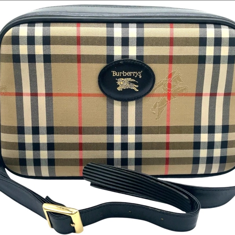 Burberrys Nova Check Canvas Leather Beige x Black Shoulder Bag